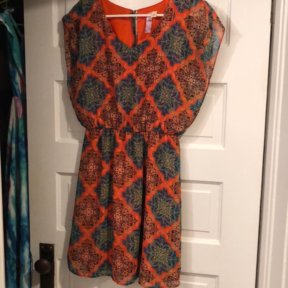 Open Back Size Medium Orange Printed Dress